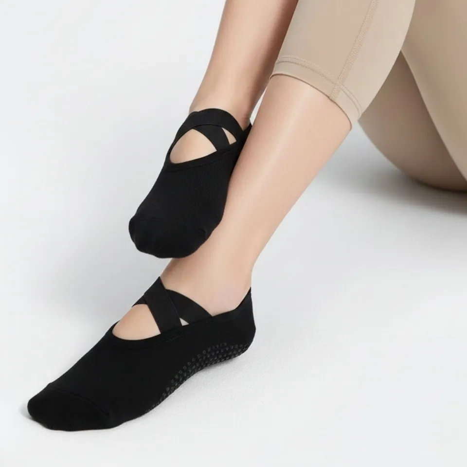 Chaussettes de Pilates antidérapantes beiges ou noires, vue 5